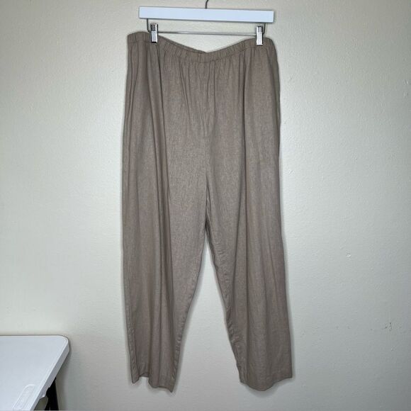 Vicki Waynes Linen Blend Tan Embroidered Button Top Pull On Pant Set Women 20 - Picture 11 of 16